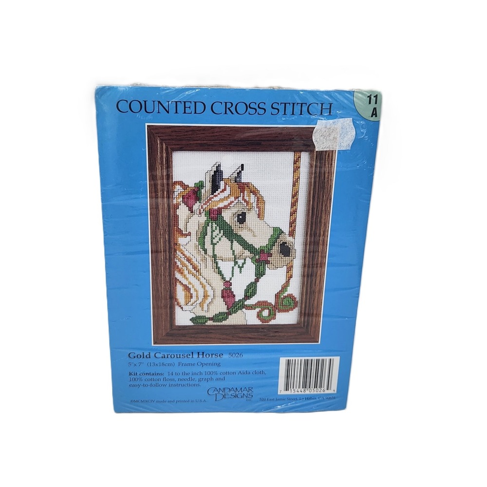 Candamar Designs Gold Carousel Horse‎ Counted Cross Stitch Kit 5x7 5026 Sealed